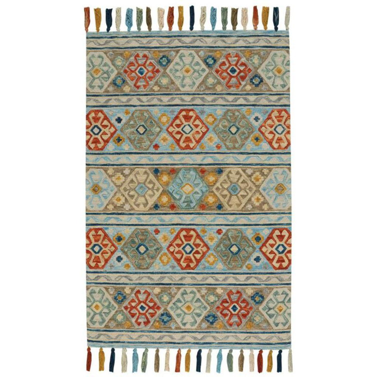 Alcott Hill® Kaitlin Handmade Wool Terra Cotta/Blue/Multi Colored Rug Wayfair
